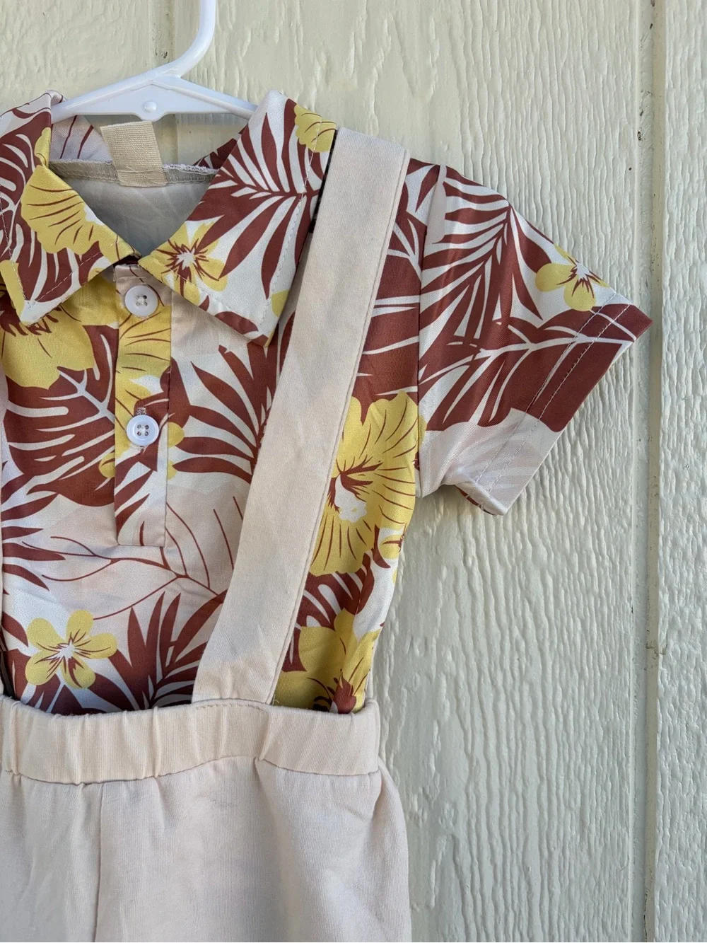 Cream Suspender Shorts with Yellow & Brown Floral Bodysuit - Girls Bottoms 2T/3T